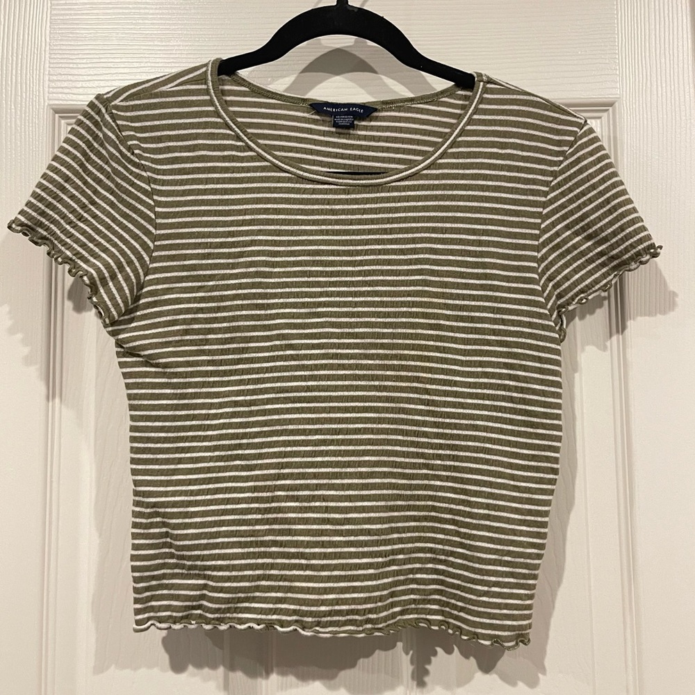 Striped Olive Green & White Crop Top Lettuce Edge American Eagle